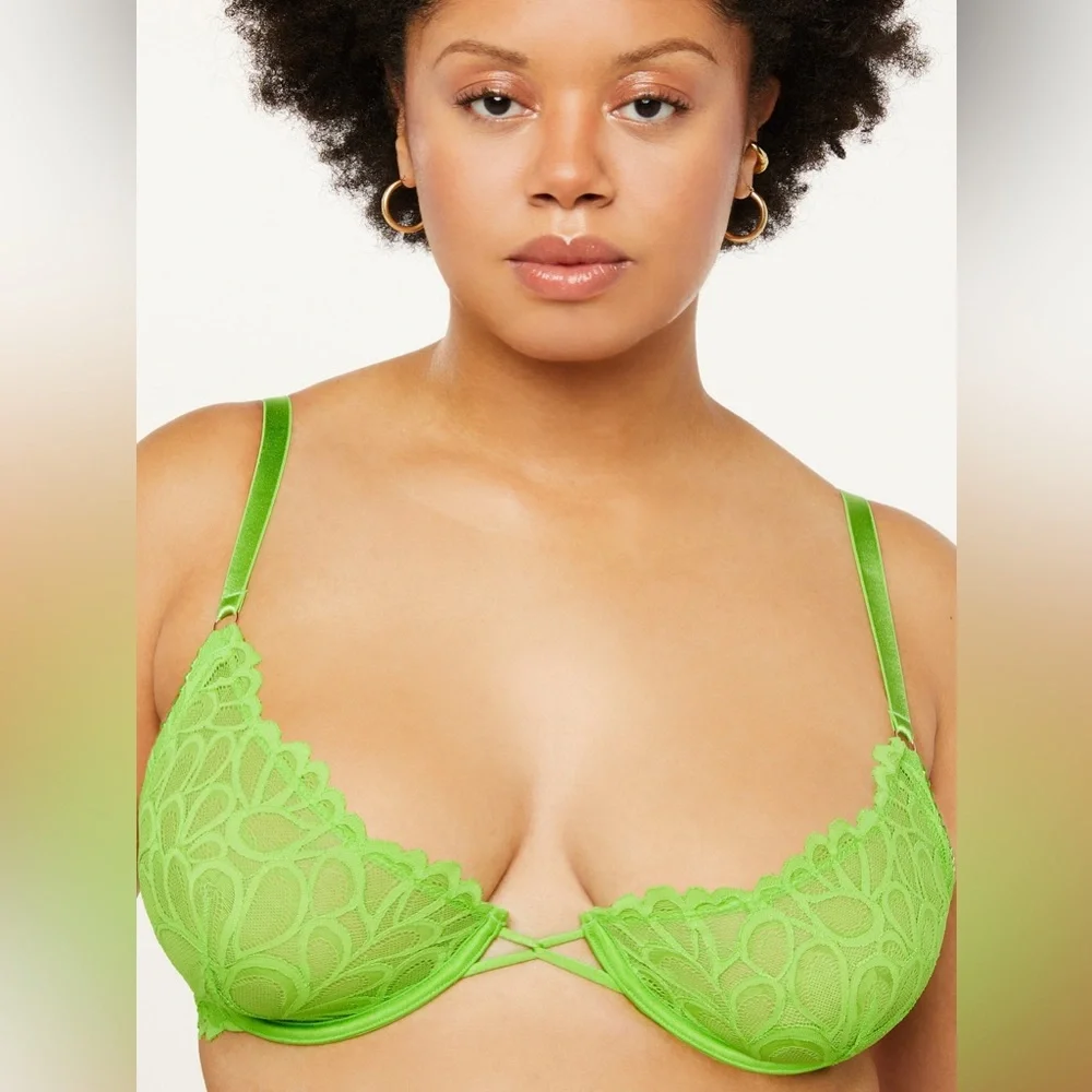 Savage X‎ Fenty bra lime green underwire 34c lace lingerie